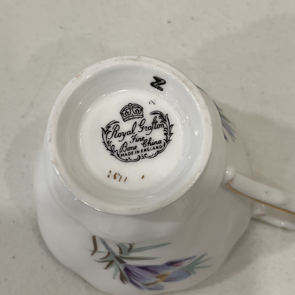 Royal Grafton Fine Bone China cup & saucer MANITOBA CROCUS c.1957+ Purple - Picture 8 of 8